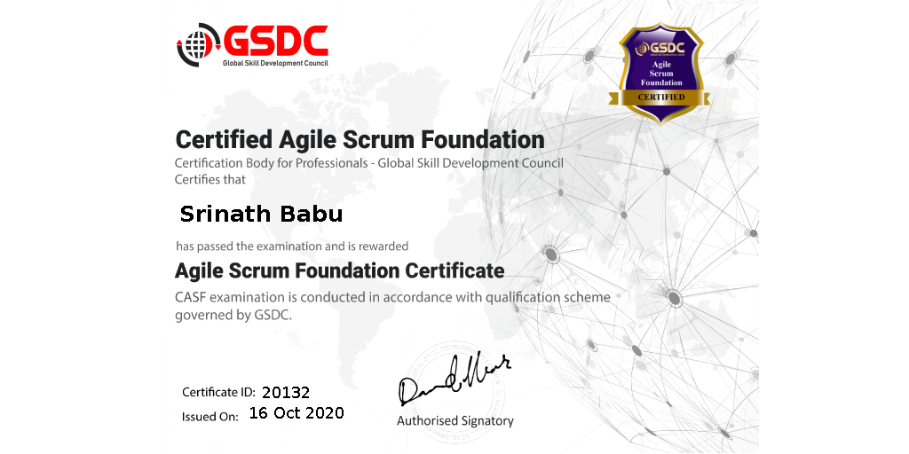 Srinath Babu | Agile Scrum Foundation Certificate